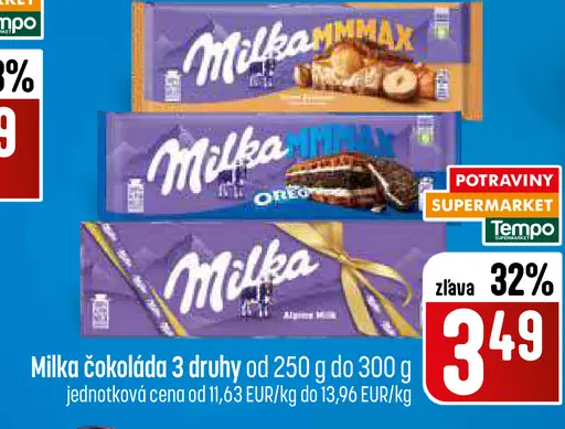 Milka čokoláda 3 druhy