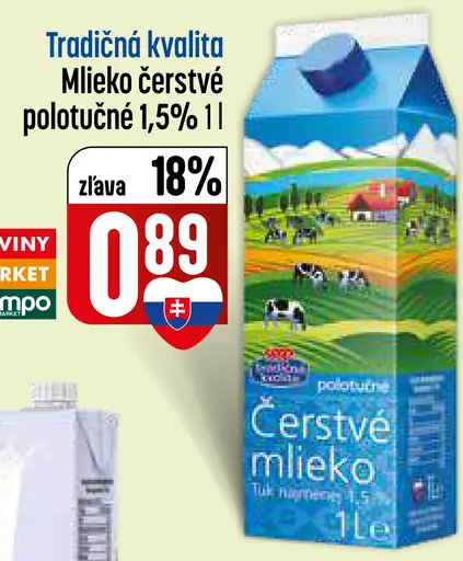 Tradičná kvalita Mlieko čerstvé polotučné 1,5%