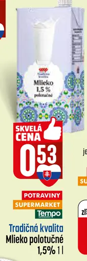 Tradičná kvalita mlieko polotučné 1,5 % trvanlivé