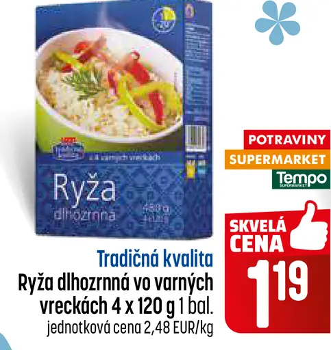 Tradičná kvalita ryža dlhozrnná vo vreckách