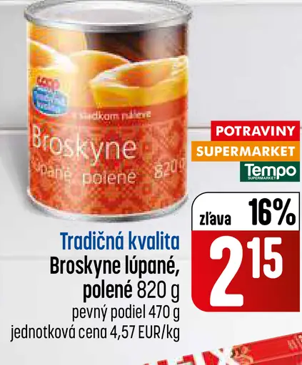 Broskyne lúpané, polené konzervované