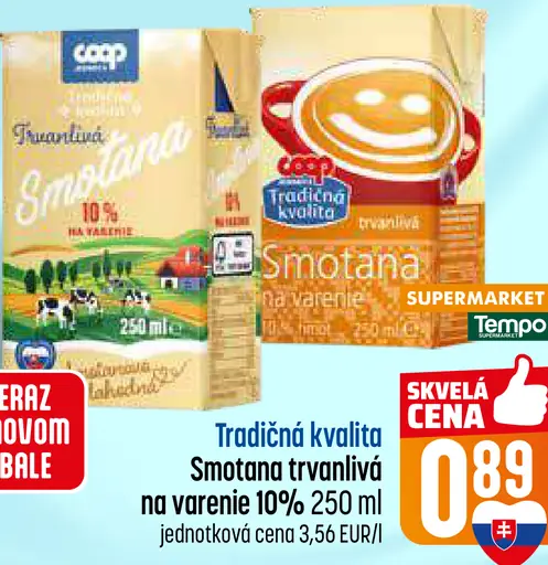 Coop Tradičná kvalita smotana trvanlivá na varenie 10%