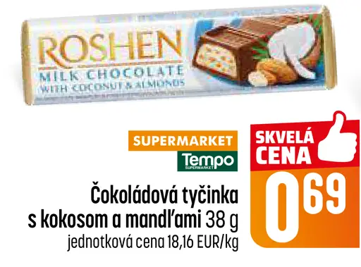 Roshen čokoládová tyčinka s kokosom a mandľami