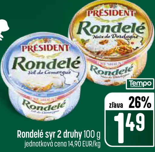 Président Rondelé syr nátierkový 2 druhy