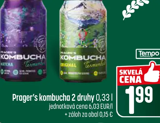 Prager's kombucha nápoj plechovka