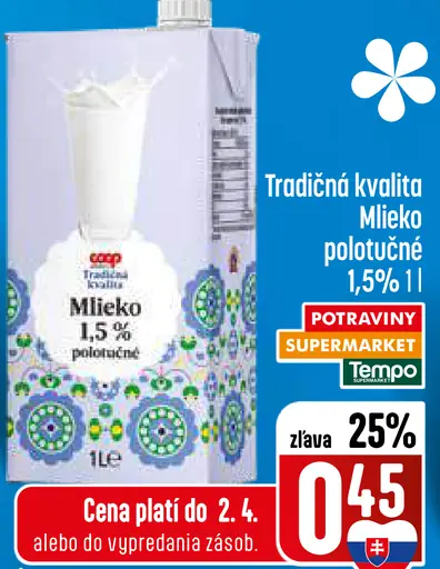 Coop Mlieko polotučné 1,5 %