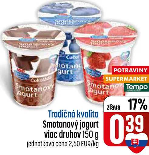 Smotanový jogurt tradičná kvalita rôzne príchute