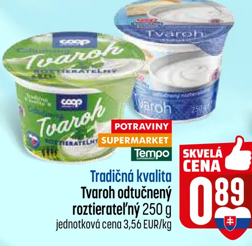 Coop Jednota Tradičná kvalita Tvaroh odtučnený roztierateľný