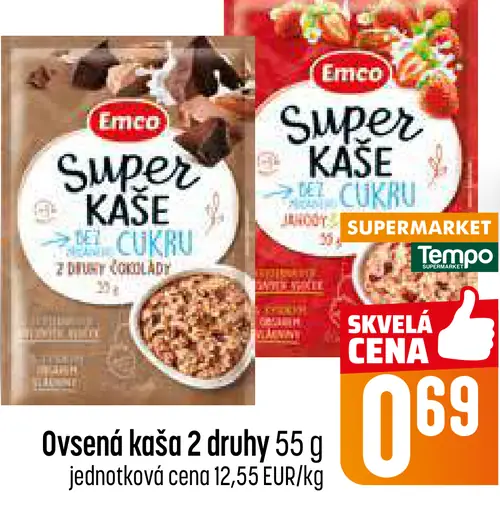 Emco ovsená kaša rôzne druhy bez pridaného cukru