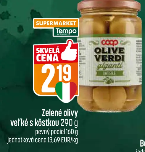 Coop Zelené olivy veľké s kôstkou