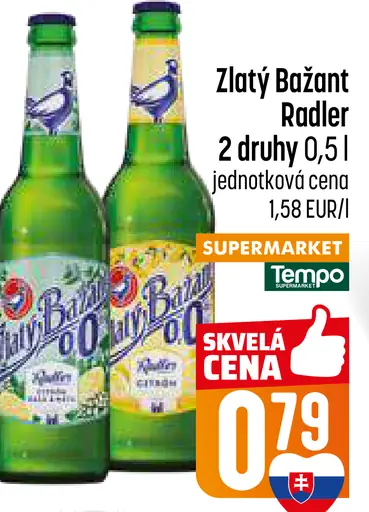 Zlatý Bažant Radler nealkoholické pivo rôzne druhy