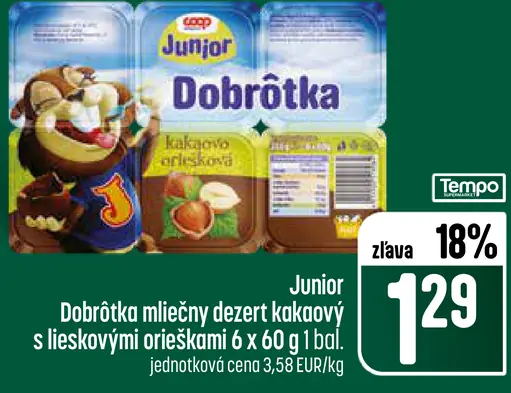 Junior Dobrotka mliečny dezert kakaový s lieskovými orieškami
