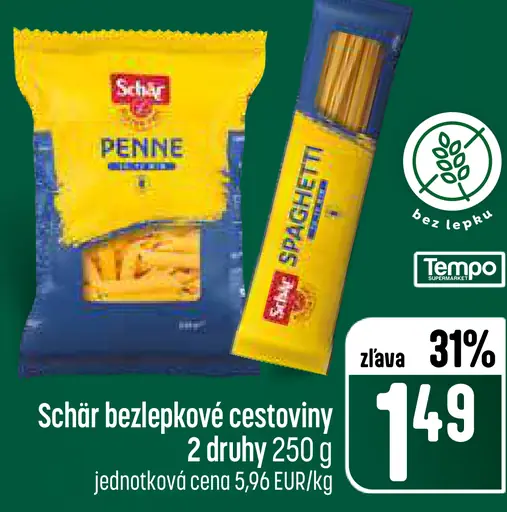 Schär bezlepkové cestoviny penne alebo spaghetti