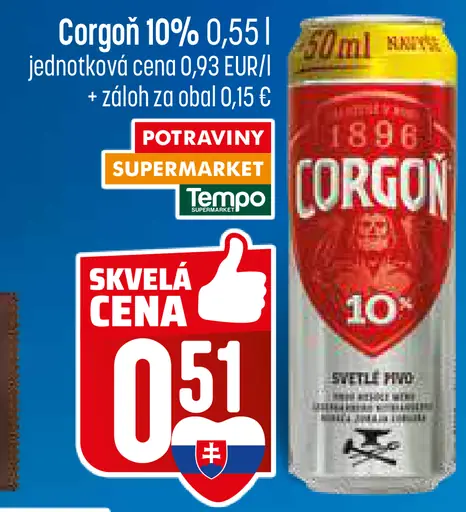 Corgoň 10% svetlé výčapné pivo plechovka