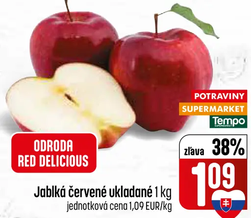 Jablká červené ukladané odroda Red Delicious