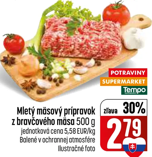 Mletý mäsový prípravok z bravčového mäsa balený v ochrannej atmosfére