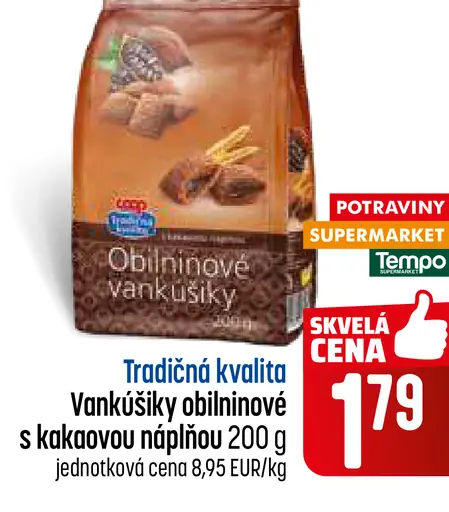 Tradičná kvalita vanilkové vankúšiky obilninové s kakaovou náplňou