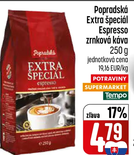 Popradská Extra špeciál espresso pražená zrnková káva