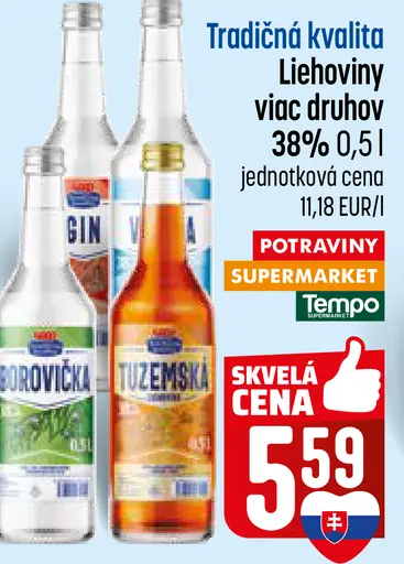 Tradičná kvalita liehoviny 38 % rôzne druhy