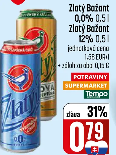 Zlatý Bažant 0,0% plechovka