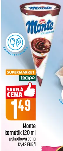 Monte mliečny dezert v kornútku