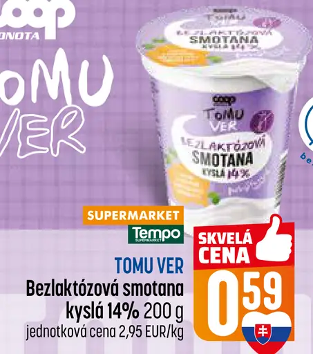 TOMI VER Bezlaktózová smotana kyslá 14%