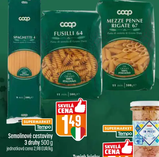 Coop semolinové cestoviny Mezze Penne Rigate 67