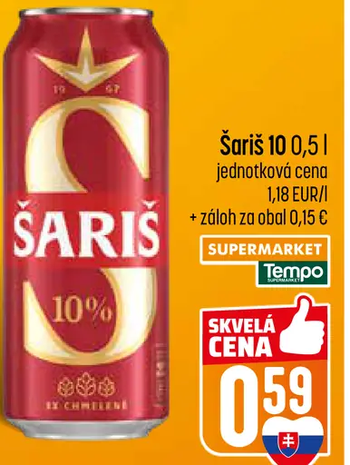 Šariš svetlé pivo 10 % plechovka
