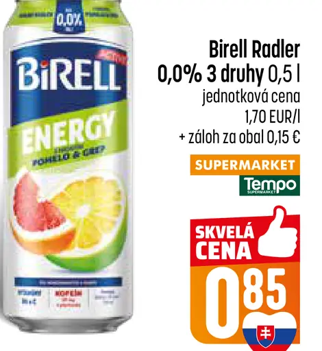 Birell Radler nealkoholické pivo 0,0% plechovka