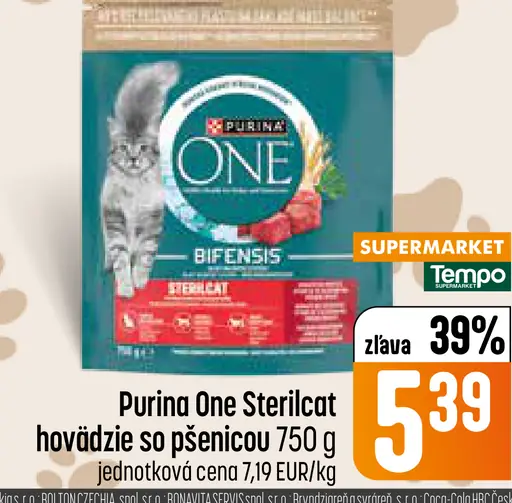 Purina One Sterilcat hovädzie so pšenicou krmivo pre mačky