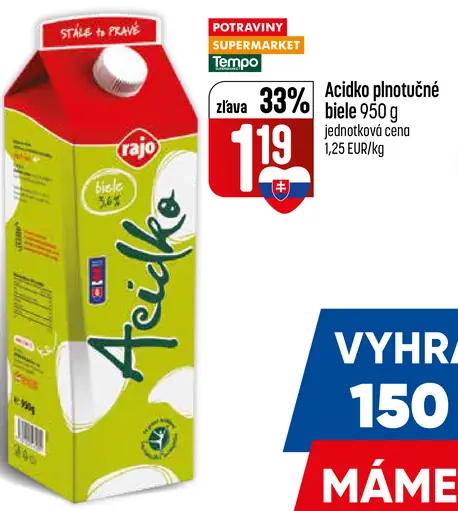 Rajo Acidko plnotučné biele