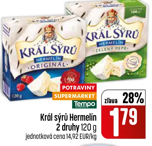 Kráľ syrov Hermelín syr 2 druhy