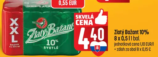 Zlatý Bažant 10% svetlé výčapné pivo