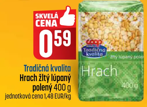 Tradičná kvalita hrach žltý lúpaný polený