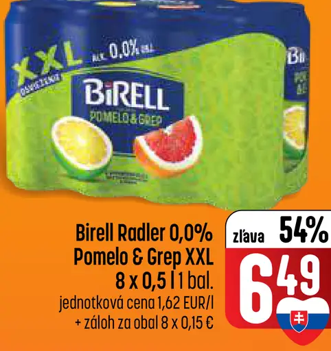 Birell Radler 0,0 % Pomelo & grep nealkoholický radler