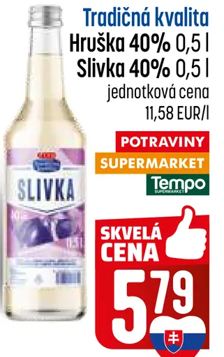 Tradičná kvalita Slivka 40% ovocný destilát
