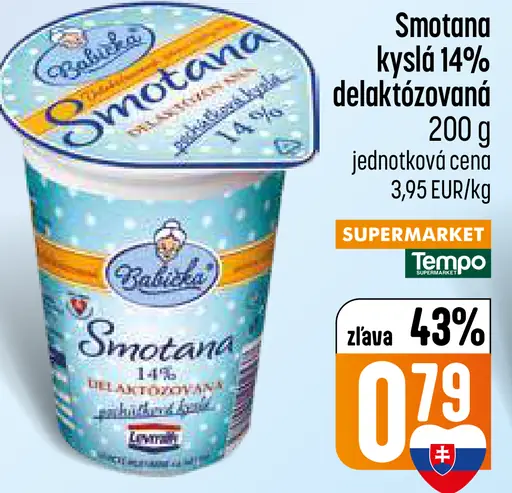 Babička Smotana kyslá 14 % delaktózovaná