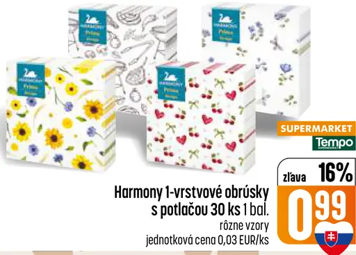 Harmony 1-vrstvové obrúsky s potlačou