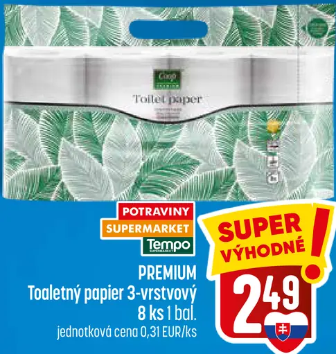 Coop Premium toaletný papier 3-vrstvový 8 roliek