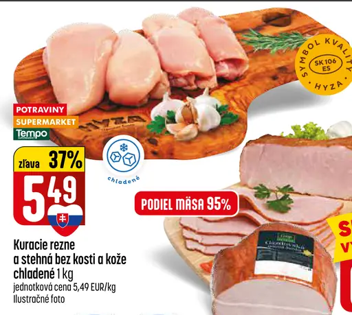 Kuracie rezne a stehná bez kosti a kože chladené