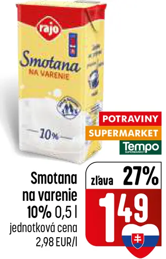Rajo Smotana na varenie 10%