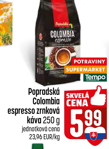 Popradská Colombia Espresso pražená zrnková káva
