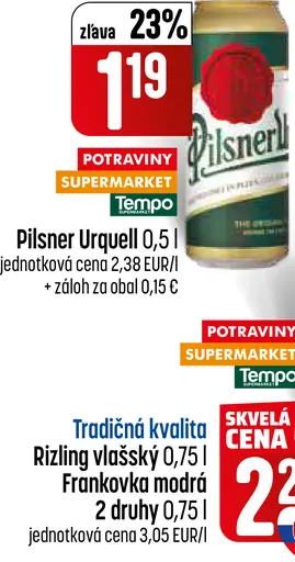 Pilsner Urquell svetlý ležiak pivo plechovka