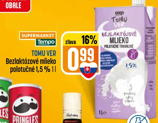 TOMU VER Bezlaktózové mlieko plnotučné trvanlivé 3,5%