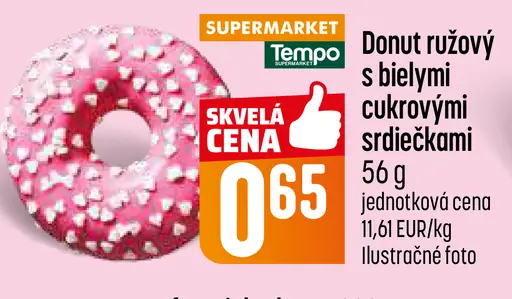 Donut ružový s bielymi cukrovými srdiečkami