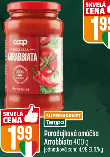 Coop pomodoro alla arrabbiata paradajková omáčka Arrabbiata