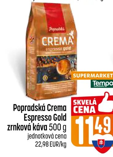 Popradská Crema Espresso Gold pražená zrnková káva