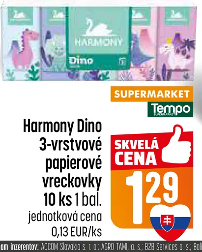 Harmony Dino 3-vrstvové papierové vreckovky