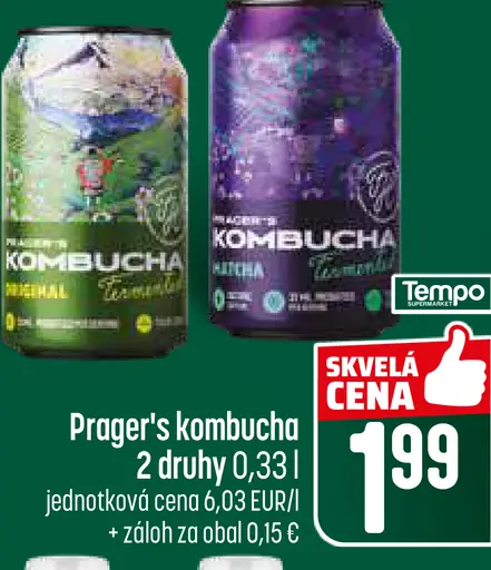 Prager's kombucha nápoj plechovka