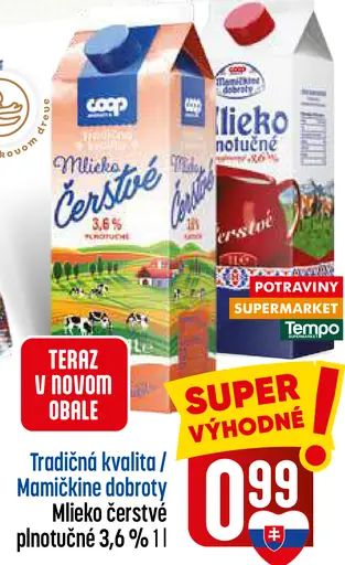 Mlieko čerstvé plnotučné 3,6 %